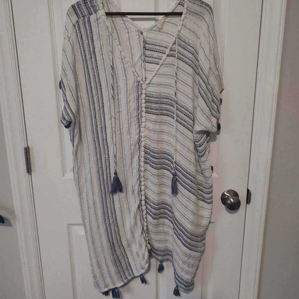 Surf Gypsy Brand Boho Swimsuit Coverup Women's Sz Small Summer White Blue Gold